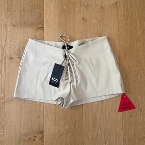 EGO Shorts Lace Up Front Faux Leather Size US10 Beige